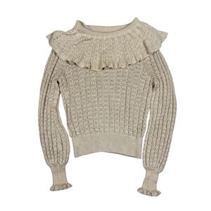 Free People Womens Size S Crazy In Love Ruffle Sweater Linen Blend